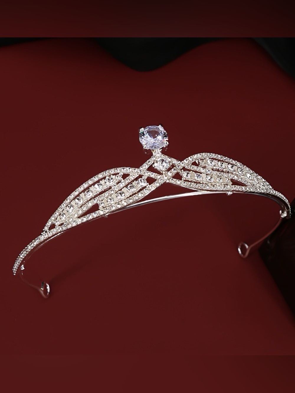 Silver Crystal Tiara Headband with Clear Accent Stone